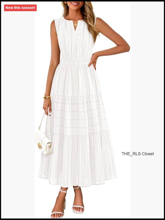 Dresses & Skirts - Sleeveless V-Neck Midi Dress with Pockets Cotton